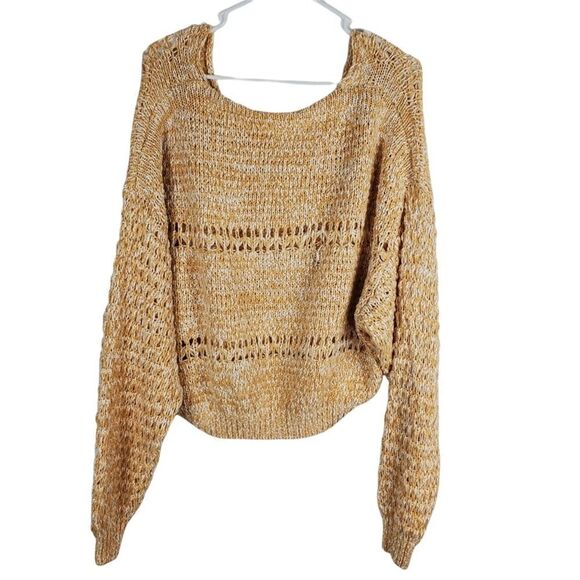 Free People Coconut Loose Weave Sandy Combo Knit Pullover Off Shoulder Hi Low - Picture 11 of 12